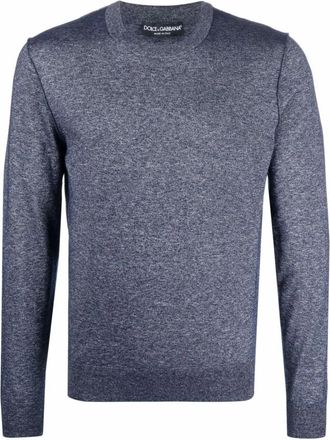 Dolce & Gabbana Zijden en kasjmier gem&ecirc;leerde trui - Heren - Ronde hals truien - Blauw - 2XL - Leer - Truien & Vesten