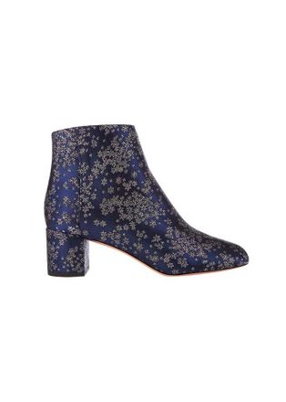Aquazzura Navy Satin Jacquard Ankle Boots Size 36