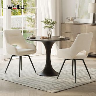 Woltu Woltu Juego De 2 Sillas De Comedor Giratorias 360&deg; De Terciopelo Chenilla, Dise&ntilde;o Moderno Con Patas De Metal Para Comedor/sala De Estar, Beige
