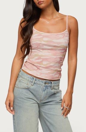 Edikted Ciellah Camo Print Stretch Cotton Camisole in Light-Pink at Nordstrom, Size X-Small