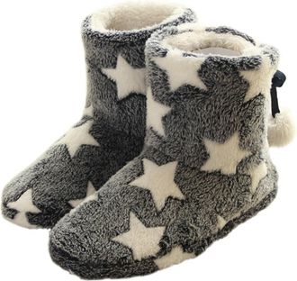 UPKOCH Womens Star Snow Boots Warm Plush Bootie Slippers for Indoor Winter Use Fuzzy Fleece Lined Ankle Boots