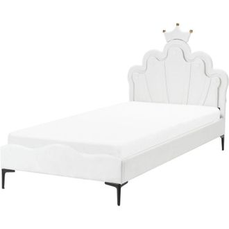 Beliani Cama Led Con Somier Moderna Tapizado De Terciopelo Infantil Somier De L&aacute;minas Blanco 90 X 200 Cm Rubien