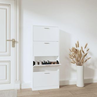 Berkfield Home Shoe Cabinet White 59x17x150 cm Engineered Wood | Size: 59 x 17 x 150 cm
