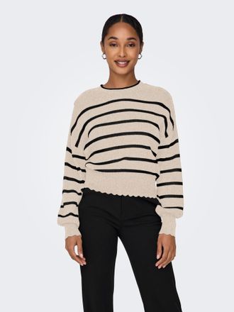 Only Rundhalspullover ONLY ONLIBI LS O-NECK NOOS KNT, Damen, Gr. XL, weiss (wei&szlig;cap gray stripes:with schwarz), Strick, Obermaterial: 50% Viskose, 27% Nylo