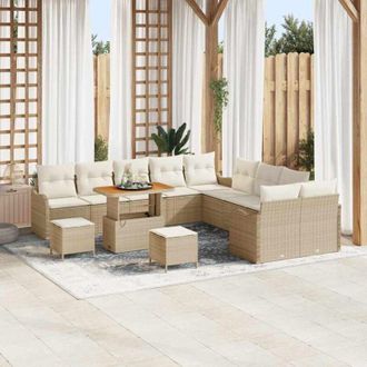 vidaXL Conjunto De Sof&aacute; De Jard&iacute;n Con Coj&iacute;n 13 Pcs Beige Y Crema Vidaxl