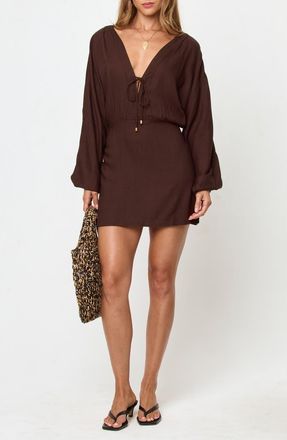L*Space Deia Long Sleeve Cover-Up Minidress in Espresso at Nordstrom, Size X-Small