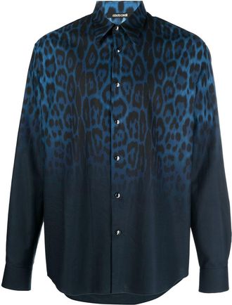 Roberto Cavalli Jaguar Degrade print cotton shirt - men - Cotton - 46 - Blue