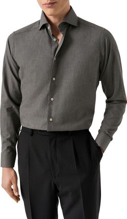 Eton Contemporary Fit Flannel Dress Shirt in Dark Grey at Nordstrom, Size 17.5
