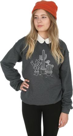 Sanfran Clothing Sanfran - Cactus Drawing Cute Boho Bohemian Plants Jumper Sweater - Large/Dark Heather Grey
