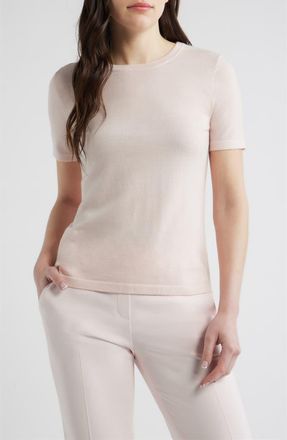 Anne Klein Luxe Washable Short Sleeve Wool Sweater in Soft Blossom at Nordstrom, Size Xx-Small