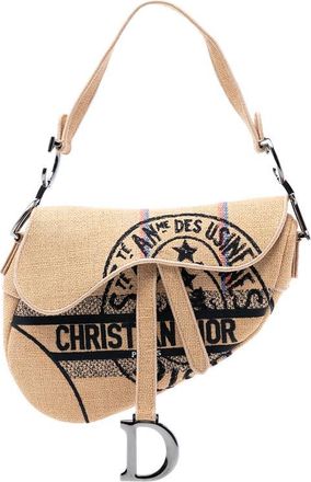 Dior Pre-owned Dior Mini Embroidered Jute Canvas Union Saddle Bag Ladies 50-MA-0242