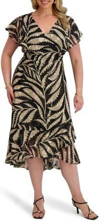 Kensie Print Burnout Chiffon Midi Dress in Black/Bone at Nordstrom Rack, Size 3X