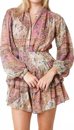 Olivaceous Paisley Long Sleeve Mini Dress In Multi