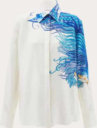 Ferragamo Women Feather show print silk shirt White