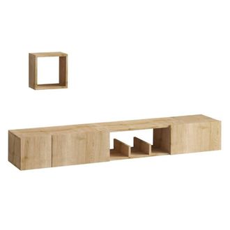 Calicosy Avior Wall-Mounted TV Unit With 1 Niche, 3 Doors & 1 Wall Shelf in Light Brown
