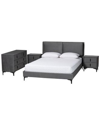 Baxton Studio Etienne Modern Velvet Queen 4Pc Bedroom Set
