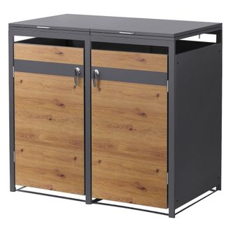 ML Design Cobertizo para 2 cubos 240l antracita aspecto roble tapa y 2 puertas