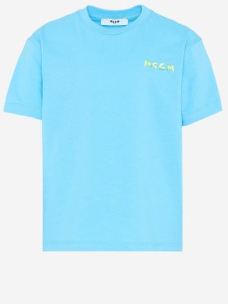 Msgm Logo-Embroidered Cotton T-Shirt - Blue
