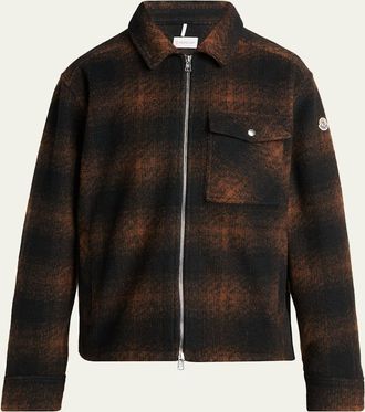 Moncler Mens Buffalo Check Full-Zip Shirt Jacket