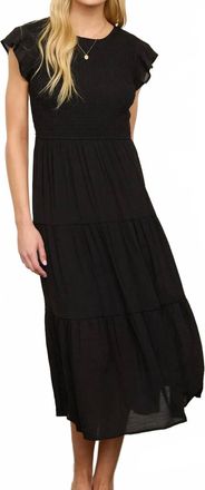 Blu Pepper Tiered Smocked Short Sleeve Midi Dress In Black