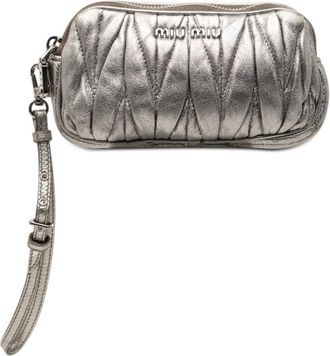 Miu Miu Pre-owned Miu Miu Matelasse Metallic Nappa Double Zip Pouch Ladies EZKLLJ548TZWBDW3