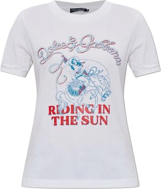 Dolce & Gabbana T-Shirt met print - Dames - T-shirts - Wit - S - Katoen - Tops