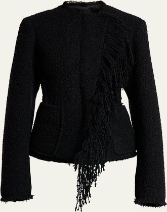 Lanvin Fringed Collarless Boucle Jacket