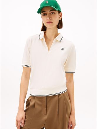 Tommy Hilfiger Womens Stretch Pique Zip Polo - Beige - L