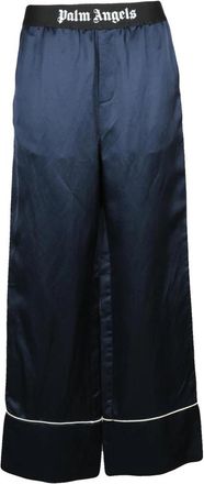 Palm Angels Tuta in Satin - Dames - Wijde Broeken - Blauw - XS - Linnen - Broeken