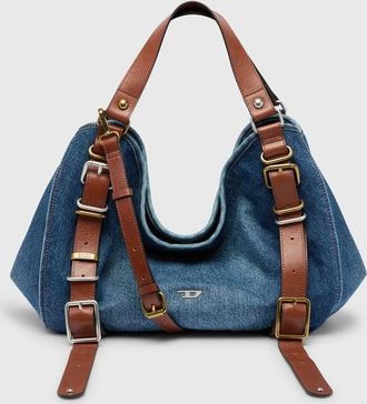 Diesel D-One-Medium top-handle bag in denim and leather - Handbags - Woman - Blue