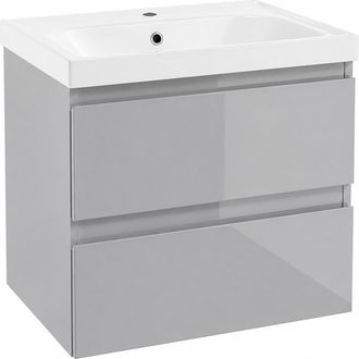 OEM Mobiletto Da Bagno Sospeso Con Lavabo, Grigio Lucido, 60x45x65cm, Diamente