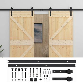 vidaXL Puerta Corredera 2 Pcs Natural Y Negro Madera De Pino Maciza Vidaxl