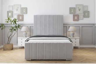 Sloomy Radcliffe Plush Bed Frame With 50 Upholstered Headboard in Silver | Size: Single