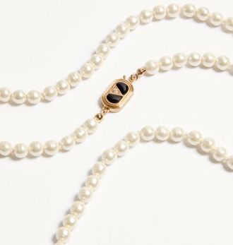 Valentino Garavani Collana Ovalette in Metallo con Smalto, Cristallo e Perla Swarovski Donna ORO/NERO/CRYSTAL/CREMA UNI