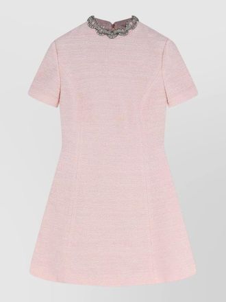 Valentino embroidered crinkle cotton tweed short dress