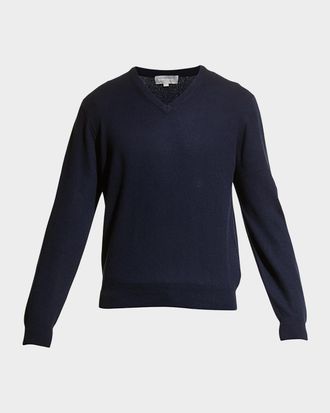 Neiman Marcus Men & apos;s Wool-Cashmere Knit V-Neck Sweater