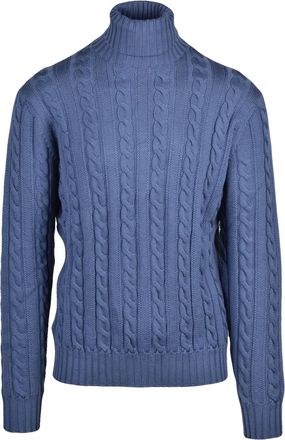 FILIPPO DE LAURENTIIS Blue Extrafine Merino Wool Cable Knit Sweater