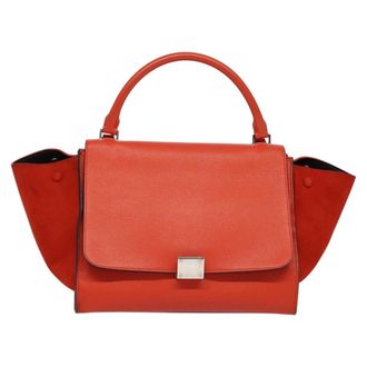 Celine Trapeze Bag Leather With Suede Red Leather Handbag (Pre-Owned)