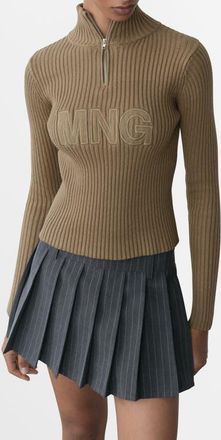 Mango Perkins Logo Half Zip Sweater in Khaki at Nordstrom, Size X-Small
