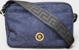 Versace Mens Medusa Logo Jacquard Crossbody Fabric Bag Navy Black - Size: O/S