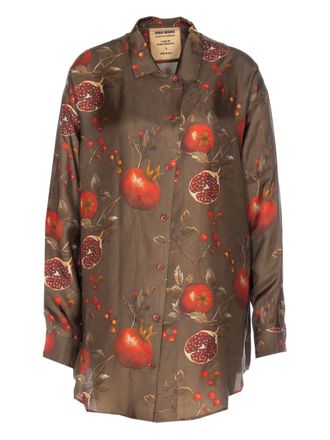 Uma Wang pomegranate-print asymmetrical-buttoned top - Brown