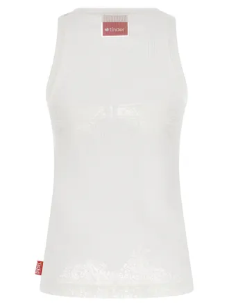 Diesel Lace Ribbed Cotton Tank Top - White