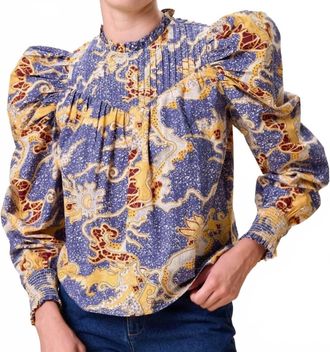 Cleobella Irina Ruffle Sleeve Blouse In Blue Castello