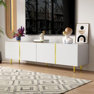 OEM Mueble De Tv Lacado En Blanco, 4 Puertas, Estilo Moderno Y Minimalista, Mueble De Sal&oacute;n, 170 X 35 X 46 Cm