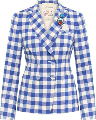 Maison Common Vichy Blazer With Application in Blue/white at Nordstrom, Size 38