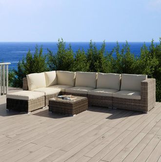 Kactus Republic Conjunto de jard&iacute;n TURIN modular 7pz color natural de rat&aacute;n sint&eacute;tico