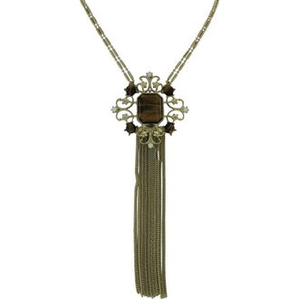 Olivia Welles Double Strand Marled Stone Tassel Necklace in Gold /Brown at Nordstrom Rack