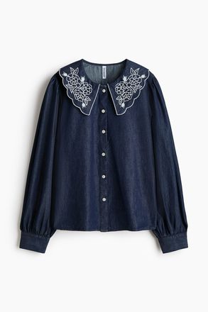 H&M Denimbluse mit besticktem Kragen - Blue