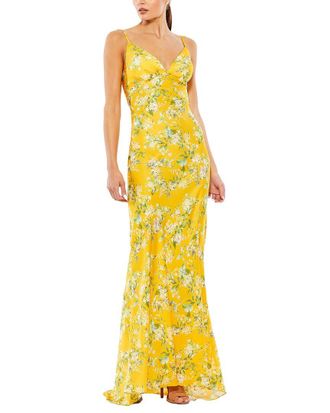 Mac Duggal Floral Print Sleeveless Trumpet Gown