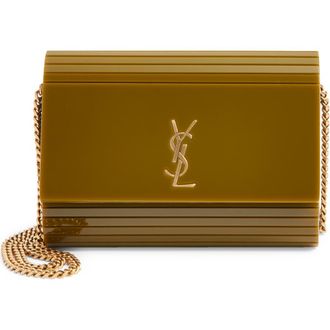 Saint Laurent Mini Vicky Plexiglas Minaudi&eacute;re in Khaki at Nordstrom